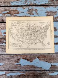 Antique Map Transcontinental Mileage Chart Of United States 1937 Historical Print Lithograph Framing 80 Yr Old Usa Highway Map To Frame