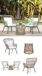 3 Piece Patio Wicker Conversation Bistro Set W 2 Chairs Table Cushions Bistro Set Outdoor Furniture Sets Patio Set