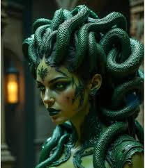 Prompt: A haunting and symbolic scene set in the ruins of Athena's sacred  temple. A majestic Poseidon stands tall, his trident gleaming, as he gazes  upon the desecrated site. In the corner,