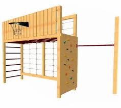 Loggyland Klettergeruest Basketballkorb Kletternetz Reckstange Hangelgeruest Holz Hinterhof Spielplatz Reckstange Kinderspiel Im Freine