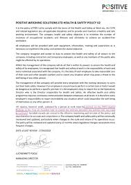 Your health and safety policy will set out your business' approach to health and safety. Pws Ltd Health Safety Policy V2 2018 By Positiveweighing Issuu