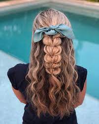 Braids By Brianna On Instagram Half Up Pull Through Braid Curls Hairstyles For Medium Length Hair Easy Hair Styles Braids For Long Hair