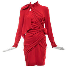 Thierry Mugler Cocktail Dress Wool Jersey Ruched Built Corset Circa 1980 Wool Ruched Dress Sleeveless Linen Dress Red Cocktail Dress