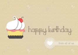 May this year be as successful as this cake is delicious! Cute Cup Cake And Text Happy Birthday From All Of Us On Brown Dot Background Royalty Free Cliparts Vectors And Stock Illustration Image 41968264