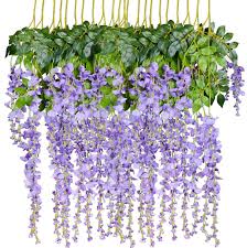 Decide on length of string next, you'll want to start thinking about how long you want your hanging flowers. Amazon Com Artiflr 8pcs Artificial Flowers Silk Wisteria Vine Ratta Silk Hanging Flower Wedding Decor Purple Home Kitchen