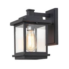 Lnc Square 1 Light Black Outdoor Wall Mount Lantern With Clear Glass Shade A03156 The Home Depot Outdoor Wall Lantern Exterior Light Fixtures Wall Lantern