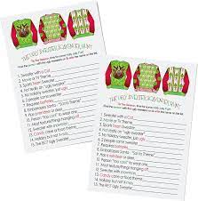 Buzzfeed staff if you get 8/10 on this random knowledge quiz, you know a thing or two how much totally random knowledge do you have? Amazon Com Ugly Sweater Party Game Pack 25 Cards Christmas Party Supplies Scavenger Hunt Festive Fun Guessing Activity Holiday Events Home Kitchen