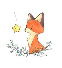Fox And Star Art Print By Laure S X Small Cute Fox Drawing Cute Drawings Baby Animal Drawings