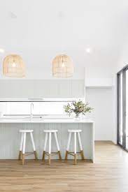 Sage Green Modern Coastal Hamptons Kitchen With Timber Floors And Rattan Pendants Rustic Home Interiors Hamptons Kitchen Home Decor