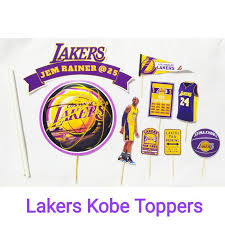 Baby shower cake with card topper, fresh flowers, hand made bees and hexagon hand painted details. Lakers Nba Personalize Basketball Cake Toppers Shopee Philippines