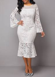 White Long Sleeve Ruffle Hem Lace Dress Rotita Com Usd 38 75 With Images White Lace Long Sleeve Dress Lace White Dress Fashion Dresses Online
