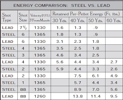 13 clean steel shot vs lead shot chart