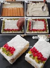 Kar Yagdi Pastasi Tarifi Icin Malzemeler Yeterli Miktarda Kedidili Biskuvisi Kremasi Icin 3 Su Bardagi Sut 2 Yemek Kasigi Un 1 Yeme Yemek Yemek Tarifleri Pasta