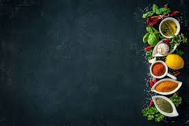 Herbs And Spices Over Black Stone Background Food Background Wallpapers Food Poster Food Photography Background