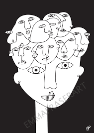 Abstract Black And White Illustration Art Line Art Black And White Wall Art Abstract Faces Modern Etsy Sharpie Drawings Abstract Sketches Abstract Faces