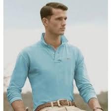 Men Polo Shirt Long Sleeve Light Sky Blue Polo Manches Longues Lacoste