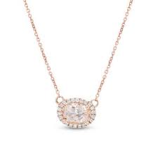 Oval Morganite And 1 10 Ct T W Diamond Frame Necklace In 10k Rose Gold Oval Morganite Diamond Diamond Fashion