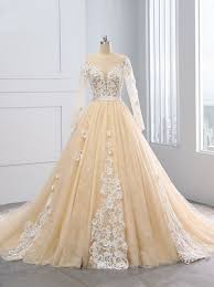 Champagne Wedding Dresses With Sleeves Floral Bridal Dress 11694 With Images Ball Gown Wedding Dress Ball Gowns Wedding Wedding Dress Champagne