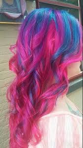 Bright Blue And Vibrant Pink Tresses Curls Bright Hair Blue Pink Hair Hair Styles Blue And Pink Hair Long Hair Styles