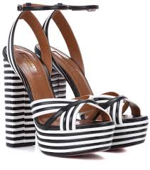 Black And White Striped Platform Heels Aquazzura Sundance Striped Leather Platform Sandals In Black Modesens Leather Platform Sandals Black And White Sandals White Leather Shoes