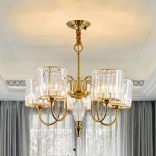 Cup Shade Dining Hall Up Chandelier Postmodern Ribbed Crystal 5 Light Gold Hanging Light Fixture Beautifulhalo Com