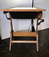 Rare Hamilton Lightbox Drafting Table And Drawer Cast Iron And Oak For Sale 1 Drafting Table Cast Iron Table