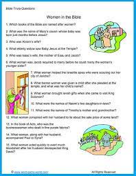 On this site, there are over 100 printable bible quizzes with questions and answer keys. Bible Trivia Questions About Women