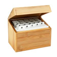 Black business cards with golden holder. Bamboo Recipe Card Box The Container Store