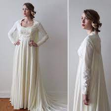 Vintage 1970s Long Sleeved Ivory Empire Waist Wedding Dress Etsy Lace Dress With Sleeves Cape Wedding Dress Old Fashioned Wedding Dresses