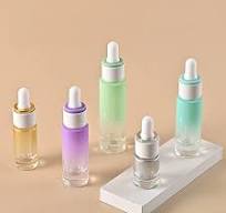Luxury Essential Oil Cosmetic Packaging Empty Slim Round Thick Gradient  Color Double Rings 10ml Glass Dropper Bottle