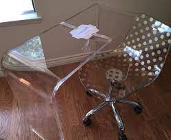 Shop our best selection of bedroom & makeup vanity stools and benches to reflect your style and inspire your home. Homegoods Finds Acrylic Console Desk By Simply Brilliant And Acrylic Gold Polka Dot Desk Chair By Tainok Acrylic Desk Chair Desk Chair Bench Table And Chairs