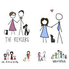 Custom Simple Stick Figure Family Portrait Drawing Stick Figure Family Family Drawing Stick Figure Drawing