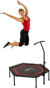 How to jump higher on a trampoline! Amazon Com Sunny Health Fitness No 079 Hexagon Trampoline Rebounder With Premium High Bounce Bungee Cords And Adjustable Handlebar For Fitness Black Sports Outdoors