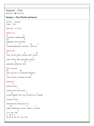 쉽지 않을 것 같아 여전하게도 넌 내 하루하루를 채우고 아직은 아니야 바보처럼 되뇌는 나 입가에 맴도는 말을 삼킬 수 없어 it's not fine ah ah ah ah it's not fine. Taeyeon Fine Lyrics And Chords Lyricschord Song Structure Popular Music