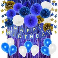 Find your favorite characters on birthday decorations, banners and more. Buy Navy Birthday Decorations For Boy 1st Birthday Party Decorations Happy Birthday Banner Tissue Pom Poms Blue Foil Curtains Paper Fans Blue Gold Paper Star Garland Latex Balloons Nautical Party Supplies In