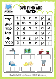 Match the fall themed pictures to the autumn words on the page. Cvc Words Find And Match Worksheets