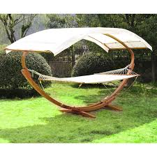 Posts with top shade and privacy side shade Outsunny Wooden Heavy Duty Double Hammock Stand With Sun Shade Patio Outdoor Curved Arc Bed Hammock With Wooden Stand Aosom Outdoor Hammock Wooden Hammock Stand Hammock Stand
