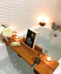 Pretty Tub Table With A Spot For A Wine Glass Link Is Just A Pic Not Diy Directions Home Diy Bath Shelf Bath Tray