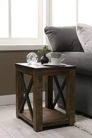 Tillman Side Table Solid Wood Warms Up To Sleek Metal Which Gives This End Table Both A Rustic End Tables Living Room Design Decor Small Wood Coffee Table