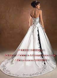 150 0us White Black Strapless Embroidery Lace Upchapel Train Satin Wedding Dresses 1035 Dress Wedding Shoes Wedding Dress For Girlswedding Dress Cover Up Black Wedding Dresses Wedding Dresses Corset Wedding Dresses
