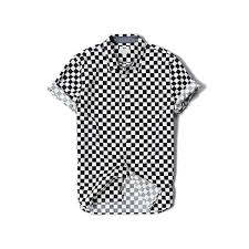 Black And White Checkered Button Up Shirt Vans Checkerboard Print Short Sleeve Button Down Shirt Liked On Polyvore Featuring Tops Button Down Top Sh Clothes Design Short Sleeves Tops Printed Shorts