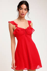 At The Fairgrounds Red Ruffled Mini Dress In 2020 Cute Red Dresses Mini Dress Red Dress