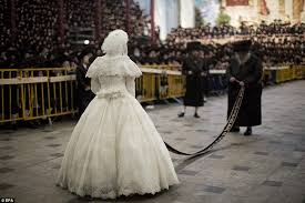 The Bride With 25 000 Guests Holding A Sash Newlywed 19 Waits For Relative To Perform A Mitzvah Dance As She Marries Into Ultra Orthodox Jewish Family Jewish Weddings Dress Jewish Wedding Traditions Orthodox