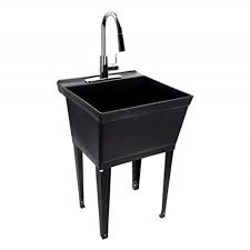 It makes your laundry time more efficient (faster) as well as providing a comfortable workspace which can fit in well with the decoration of your home. Black Utility Sink Laundry Tub With High Arc Chrome Kitchen Faucet By Maya Pull Down Sprayer