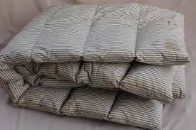 Primitive Old Feather Tick Bed Mattress W Vintage Indigo Blue Striped Cotton Ticking Fabric Grandma S Feather Bed Bed Mattress Ticking Fabric