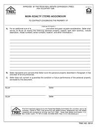 Is this advise accurate and if so where can i obtain the form? Non Realty Items Addendum Trec