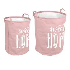 Set 2 Paniers A Linge Canvas O33 H43cm O40 H48cm Sweet Home Rose Poudre Panier A Linge Coffre A Linge Sac A Linge