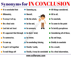In Conclusion Synonym 30 Useful Synonyms For In Conclusion Esl Forums English Writing Skills Learn English Words Book Writing Tips