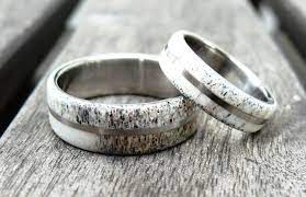 Titanium And Deer Antler Wedding Band Set Two Wedding Ring Titanium Ring Bone Ring D Antler Wedding Band Deer Antler Wedding Rings Deer Antler Wedding Band