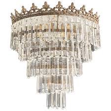 Brass & crystal chandeliers feature frames molded in italian casts by some of the finest metal craftsman in europe and adorned with the finest crystal. Art Deco Low Plafonnier Brass Crystal Chandelier Lustre Ceiling Lamp Antique At 1stdibs